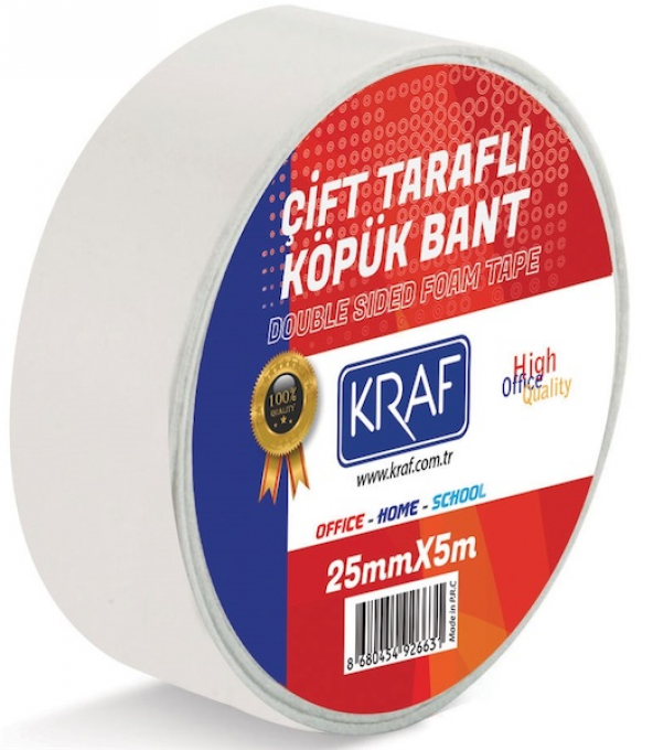 KRAF ÇİFT TARAFLI KÖPÜK BANT 25MMX5M 5025G 1 Adet