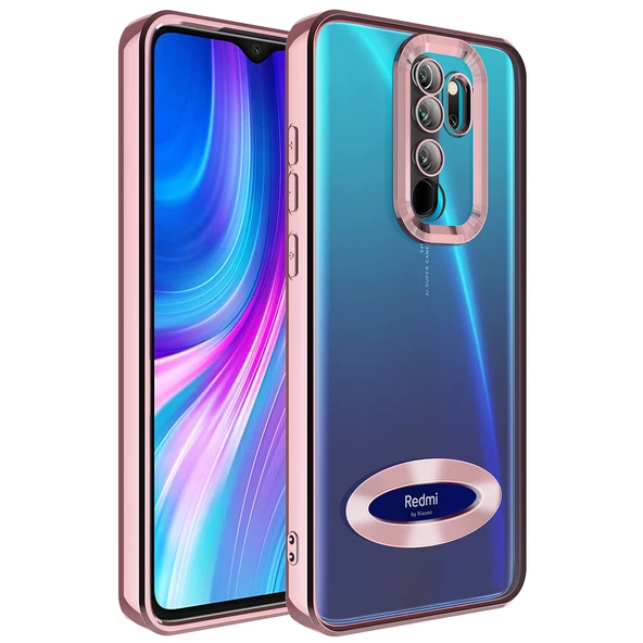 Xiaomi Redmi Note 8 Pro Kılıf Kamera Korumalı Logo Gösteren Zore Omega Kapak  Rose Gold