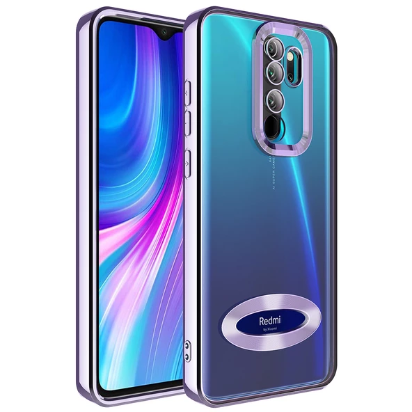 Xiaomi Redmi Note 8 Pro Kılıf Kamera Korumalı Logo Gösteren Zore Omega Kapak  Lila