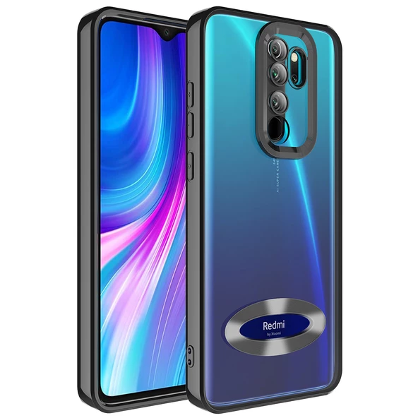 Xiaomi Redmi Note 8 Pro Kılıf Kamera Korumalı Logo Gösteren Zore Omega Kapak  Siyah