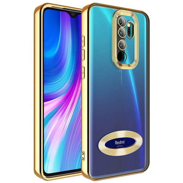 Xiaomi Redmi Note 8 Pro Kılıf Kamera Korumalı Logo Gösteren Zore Omega Kapak  Gold