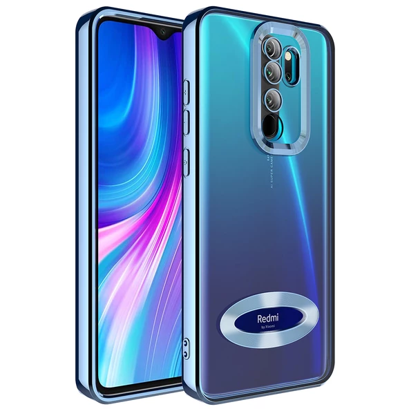 Xiaomi Redmi Note 8 Pro Kılıf Kamera Korumalı Logo Gösteren Zore Omega Kapak  Sierra Mavi