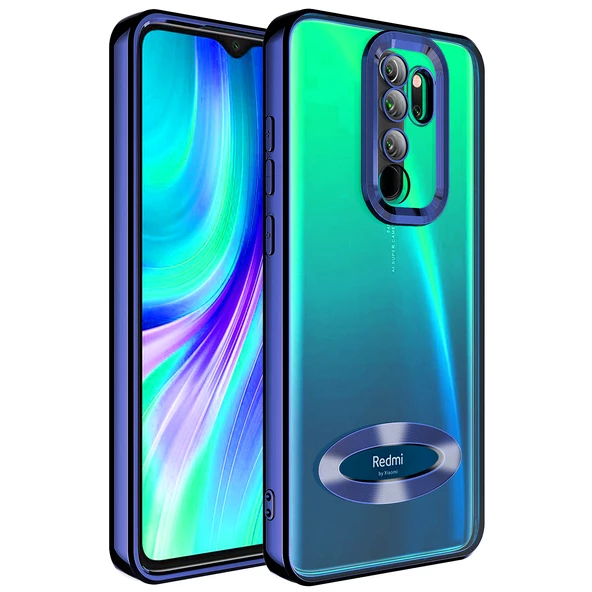 Xiaomi Redmi Note 8 Pro Kılıf Kamera Korumalı Logo Gösteren Zore Omega Kapak  Lacivert