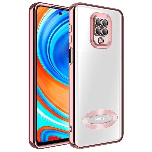 Xiaomi Redmi Note 9S Kılıf Kamera Korumalı Logo Gösteren Zore Omega Kapak  Rose Gold