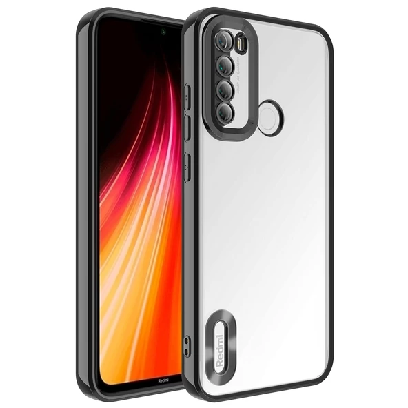 Xiaomi Redmi Note 8 Kılıf Kamera Korumalı Logo Gösteren Zore Omega Kapak  Siyah