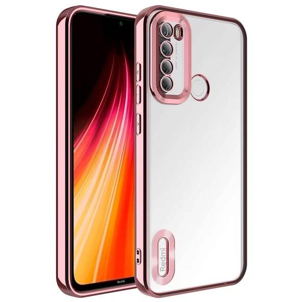 Xiaomi Redmi Note 8 Kılıf Kamera Korumalı Logo Gösteren Zore Omega Kapak  Rose Gold