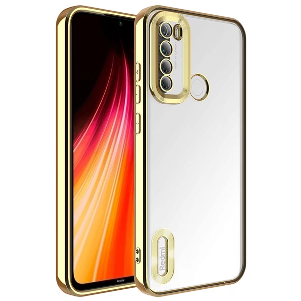 Xiaomi Redmi Note 8 Kılıf Kamera Korumalı Logo Gösteren Zore Omega Kapak  Gold