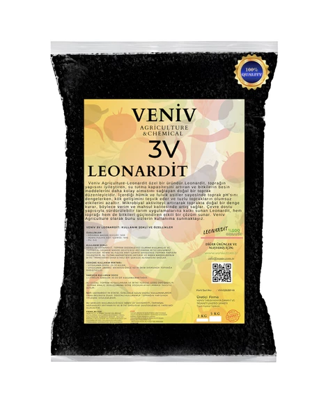 Veniv 3V Leonardit %45 Hümik+Fulvik Asit- Ph dengeleyici+Toprak düzenleyici+Köklendirici 5 kg