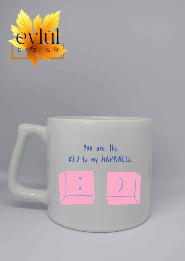 Sevimli Klavye Tuşları Temalı Özel Tasarım Baskılı Lüks Seramik Kupa Bardak Çay-kahve Bardağı