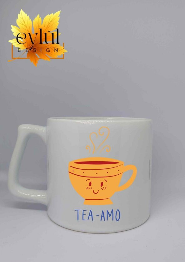 Tea-Amo Yazılı Çay Temalı Özel Tasarım Baskılı Lüks Seramik Kupa Bardak Hediye Çay-kahve Bardağı