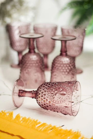Akrilik Mürdüm 6lı Kadeh & Su Meşrubat Kahve Yanı Bardağı 450 ml ( Cam Değildir )