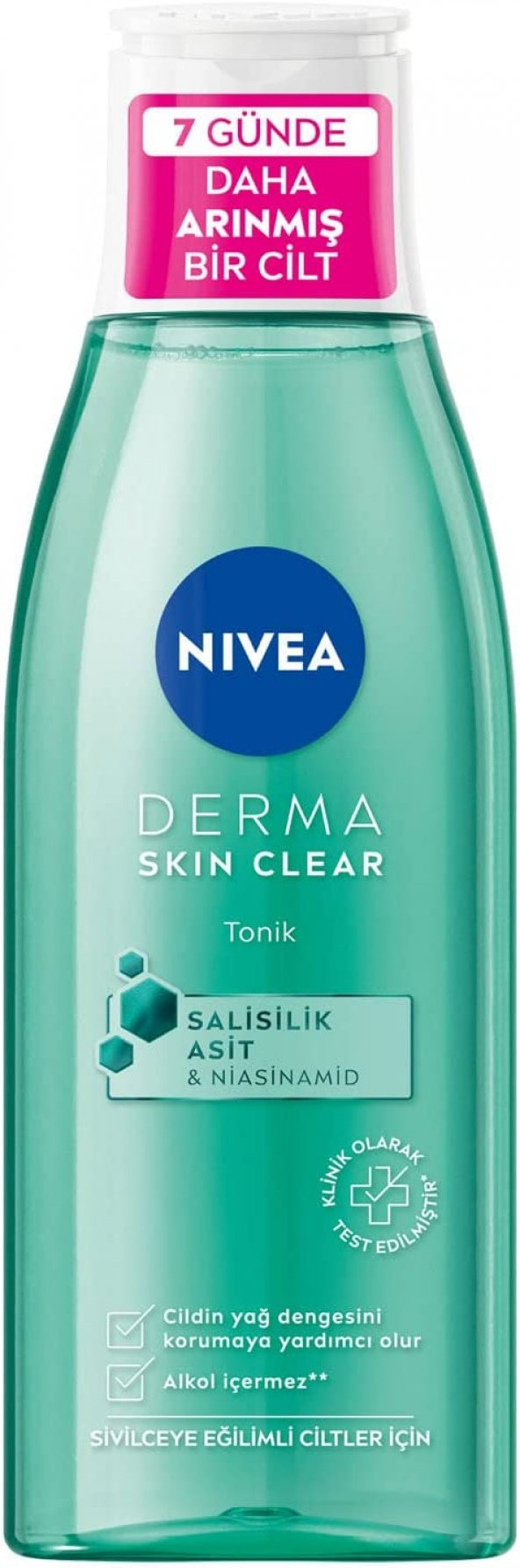 Derma Skin  Sivilce Karşıtı Tonik 200 ml, Salisilik Asit (BHA), Nisaniamid, Yağlı ve Sivilce Eğilimli Ciltler, Gözenek Arındırıcı, Yüz Temizleyici