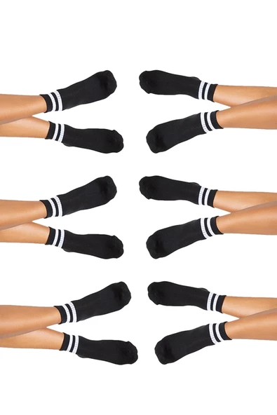 6lı Kadın Unisex Çizgili Kısa Çorap Pamuklu Tenis Ekonomik Spor - 4