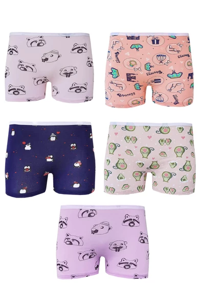 5li Kız Çocuk Boxer Neşeli Likralı Pamuklu Eğlenceli Paçalı Külot - 2