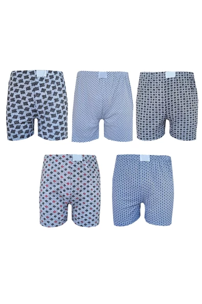 5li Erkek Desenli Boxer Ekonomik İnce Pamuklu Paçalı Don - 2