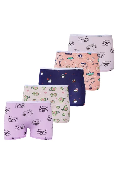 5li Kız Çocuk Boxer Neşeli Likralı Pamuklu Eğlenceli Paçalı Külot - 3