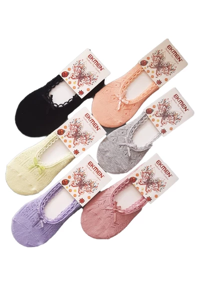 6lı Kadın Örgü Babet Çorap Yazlık Terletmez Pamuklu Karışık Soft - 5