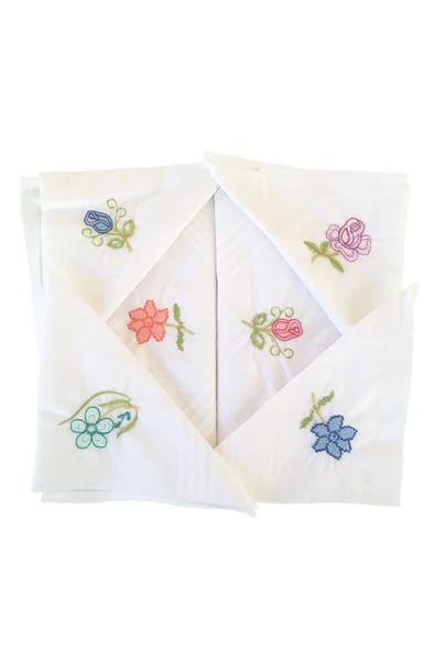 Hediyelik İşlemeli Bayan Mendili 12 Adet 28x28 cm 100 Pamuk - 4