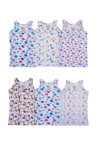 Tutku 6lı Kız Çocuk Geniş Askılı Atlet Empirme Pamuklu Renkli - 3