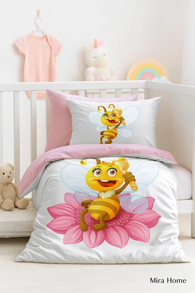 Yenidoğan Kız Bebek Nevresim Takımı 3D Pamuklu Lady Bee - 2