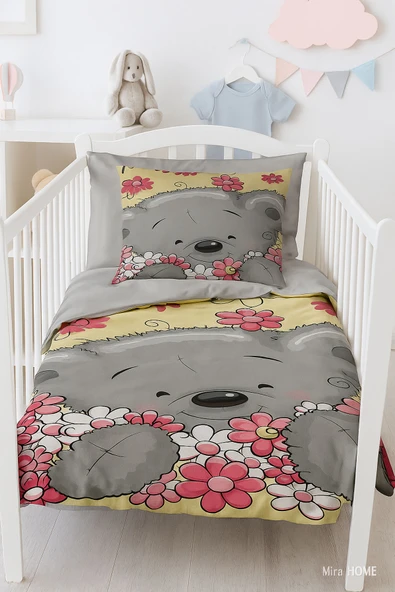 Yenidoğan Kız Bebek Nevresim Takımı 3D Pamuklu Flower - 2