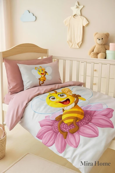 Yenidoğan Kız Bebek Nevresim Takımı 3D Pamuklu Lady Bee