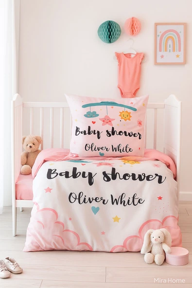Yenidoğan Kız Bebek Nevresim Takımı 3D Pamuklu  Baby Shower White - Resim 2