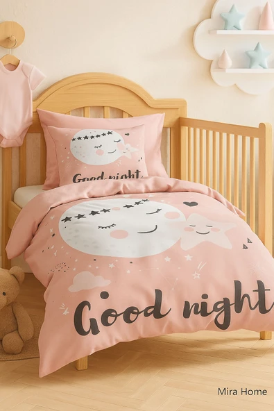 Yenidoğan Kız Bebek Nevresim Takımı 3D Pamuklu Good Night - 2