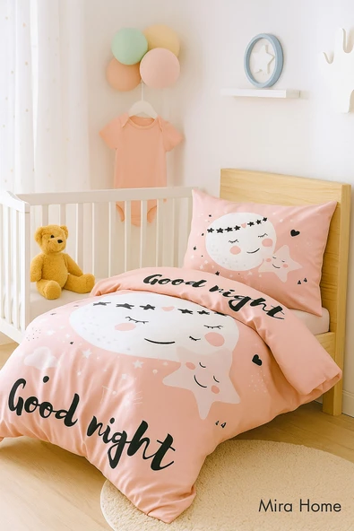 Yenidoğan Kız Bebek Nevresim Takımı 3D Pamuklu Good Night