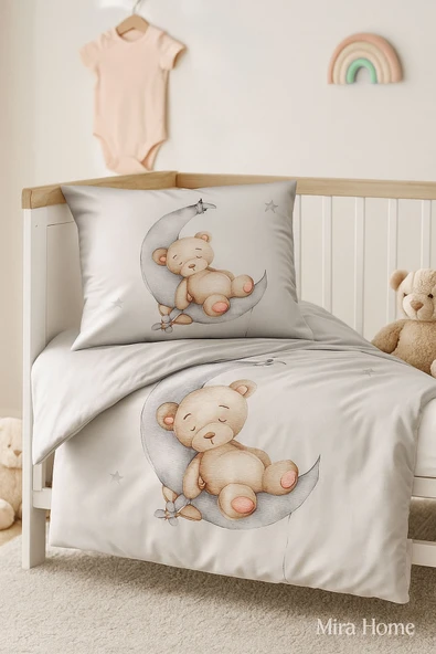 Yenidoğan Kız / Erkek Unisex Bebek Nevresim Takımı 3D Pamuklu Uykudaki Ayıcık - 2