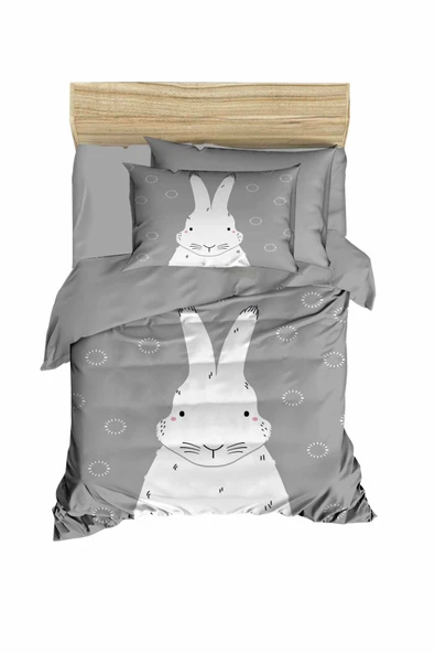 Yenidoğan Kız / Erkek Unisex Bebek Nevresim Takımı 3D Pamuklu Gri Tavşan - 3