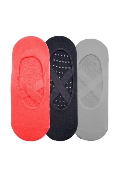 3lü Kadın Bambu Yoga Pilates Çorabı Çapraz Bantlı Kaydırmaz Taban - 12