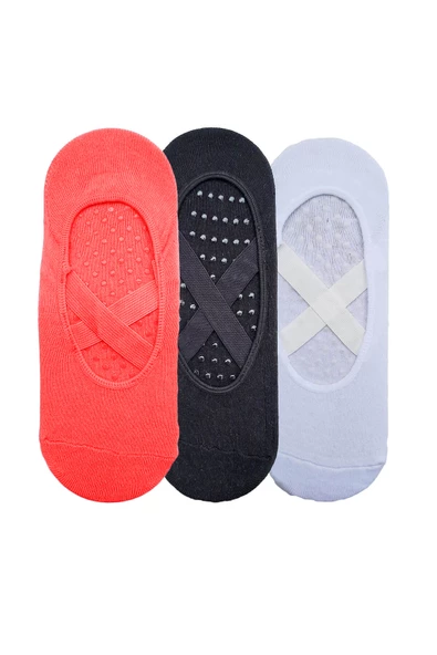 3lü Kadın Bambu Yoga Pilates Çorabı Çapraz Bantlı Kaydırmaz Taban - 9