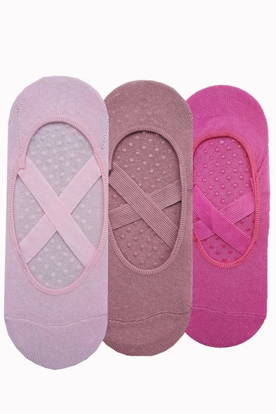 3lü Kadın Bambu Yoga Pilates Çorabı Çapraz Bantlı Kaydırmaz Taban - 5