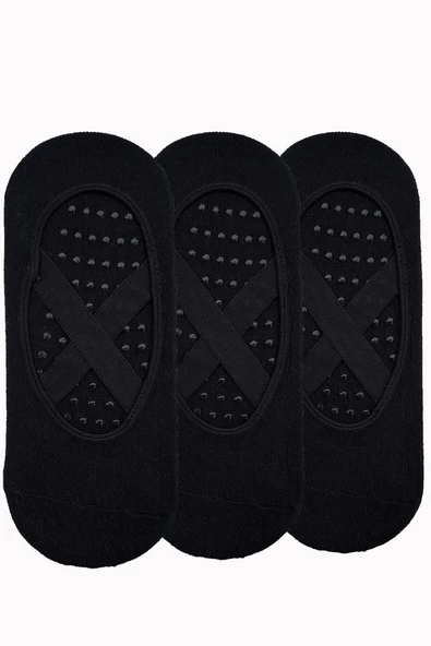 3lü Kadın Bambu Yoga Pilates Çorabı Çapraz Bantlı Kaydırmaz Taban - 3