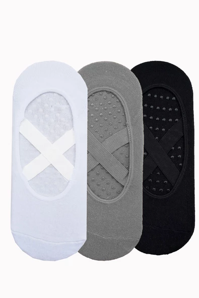 3lü Kadın Bambu Yoga Pilates Çorabı Çapraz Bantlı Kaydırmaz Taban - 8