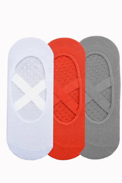 3lü Kadın Bambu Yoga Pilates Çorabı Çapraz Bantlı Kaydırmaz Taban - 11