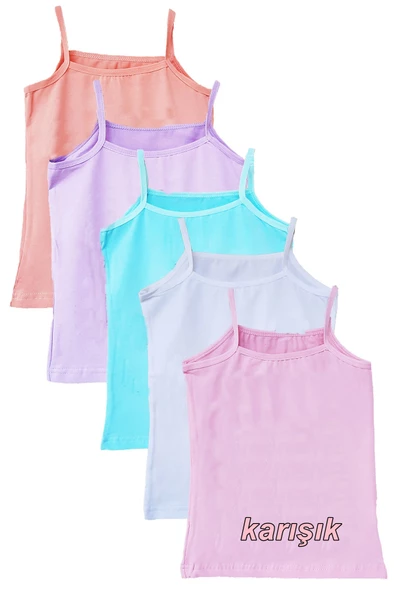 5li Kız Çocuk Atlet Pamuklu Baskılı Rengarenk Kaliteli Eğlenceli - 2