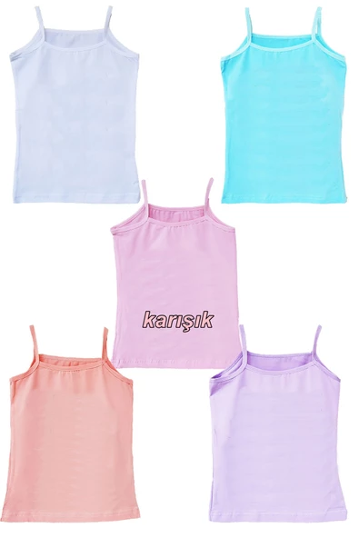 5li Kız Çocuk Atlet Pamuklu Baskılı Rengarenk Kaliteli Eğlenceli - 5