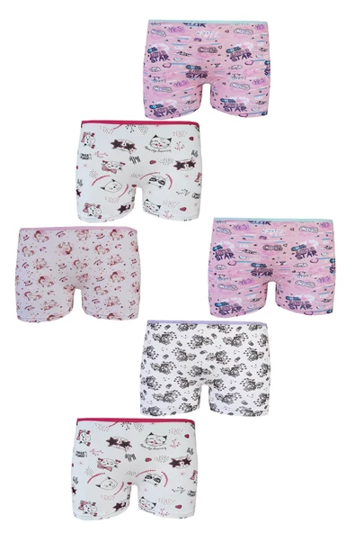 Tutku İç Giyim 6lı Kız Çocuk Desenli Likralı Pamuk Boxer Külot ürün görseli