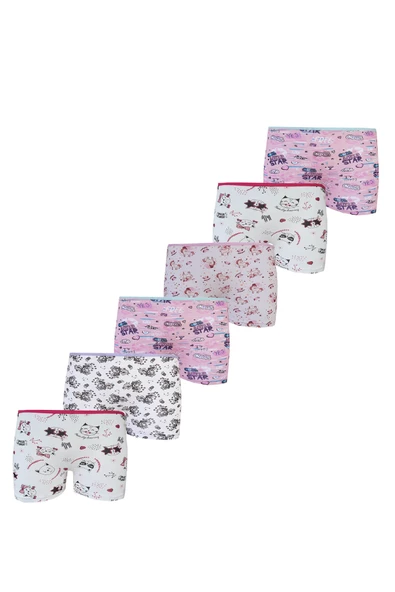 Tutku İç Giyim 6lı Kız Çocuk Desenli Likralı Pamuk Boxer Külot - Resim 3