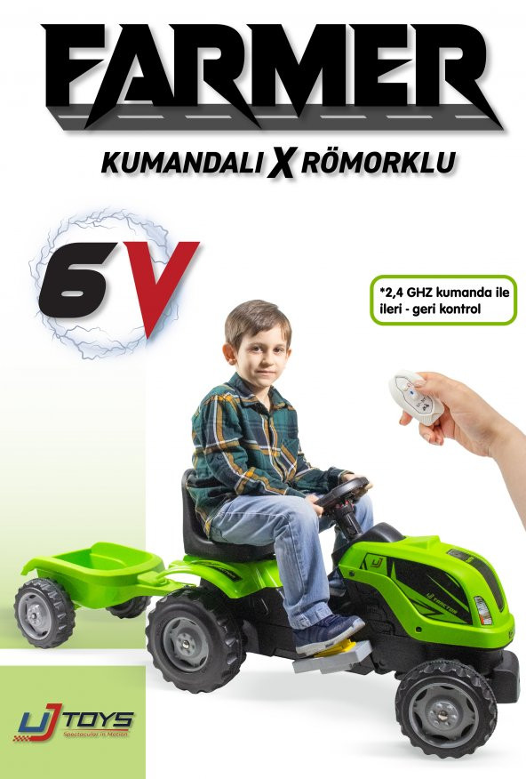 UJ Toys - KUMANDALI AKÜLÜ 6V RÖMORKLU TRAKTÖR