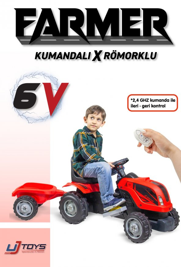 UJ Toys - KUMANDALI AKÜLÜ 6V RÖMORKLU TRAKTÖR