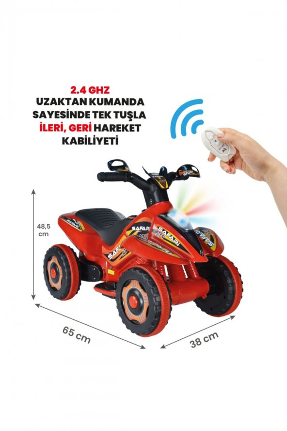 UJ Toys Uzaktan Kumandalı Akülü Atv 6v Safari-Kırmızı