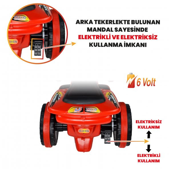 UJ Toys Uzaktan Kumandalı Akülü Atv 6v Ranger-Kırmızı - 2