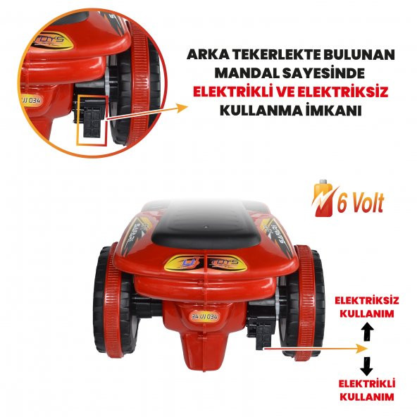 UJ Toys Uzaktan Kumandalı Akülü Atv 6v Safari-Kırmızı - 2