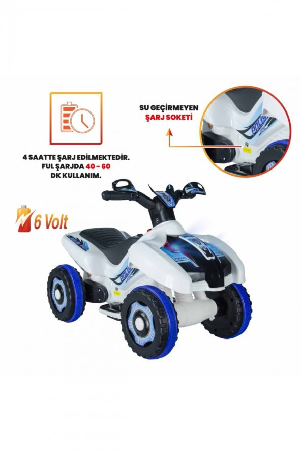 UJ Toys Uzaktan Kumandalı Akülü Atv 6v Ranger-Beyaz Polis - 5