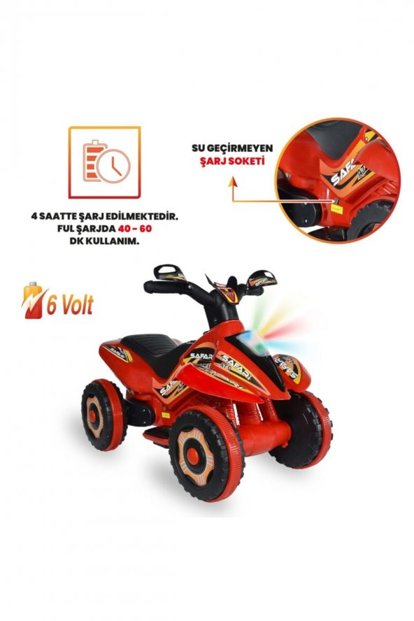 UJ Toys Uzaktan Kumandalı Akülü Atv 6v Safari-Kırmızı - 5