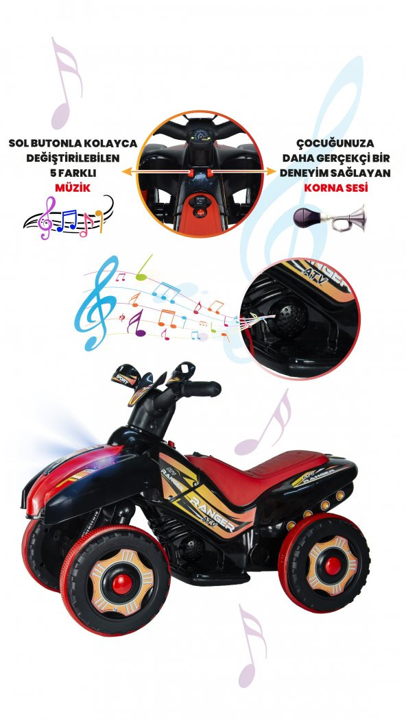 UJ Toys Uzaktan Kumandalı Akülü Atv 6v Ranger-Siyah - 4