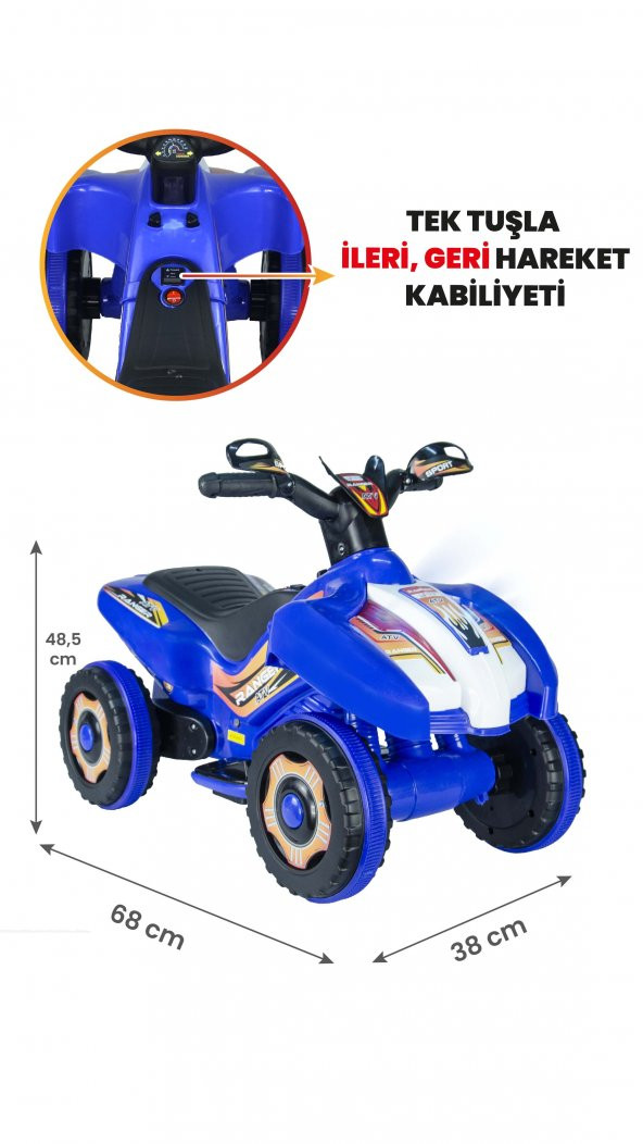 UJ Toys Müzikli ve Led Işıklı Ranger Akülü Atv 6V-Mavi